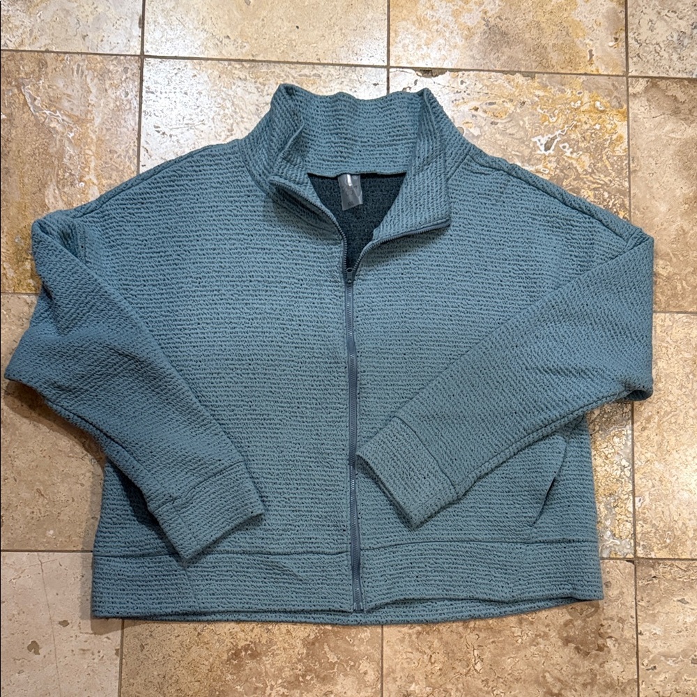 CALIA by Carrie Underwood Teal Textured Zip-Up Cardigan